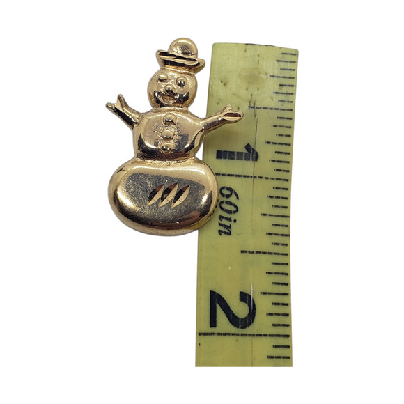 Vintage Snowman Pendant Holiday Christmas Pin Cute Gold Tone Gift - Picture 6 of 6